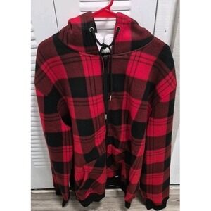 Unisex Red & Black Plaid Flannel Hoodie Sweater XL